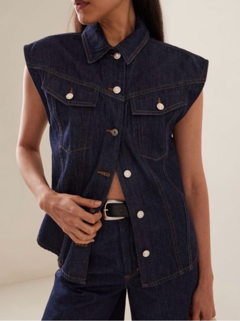Agolde Dark Indigo Denim Button-Down Sleeveless Evan Shirt Xs